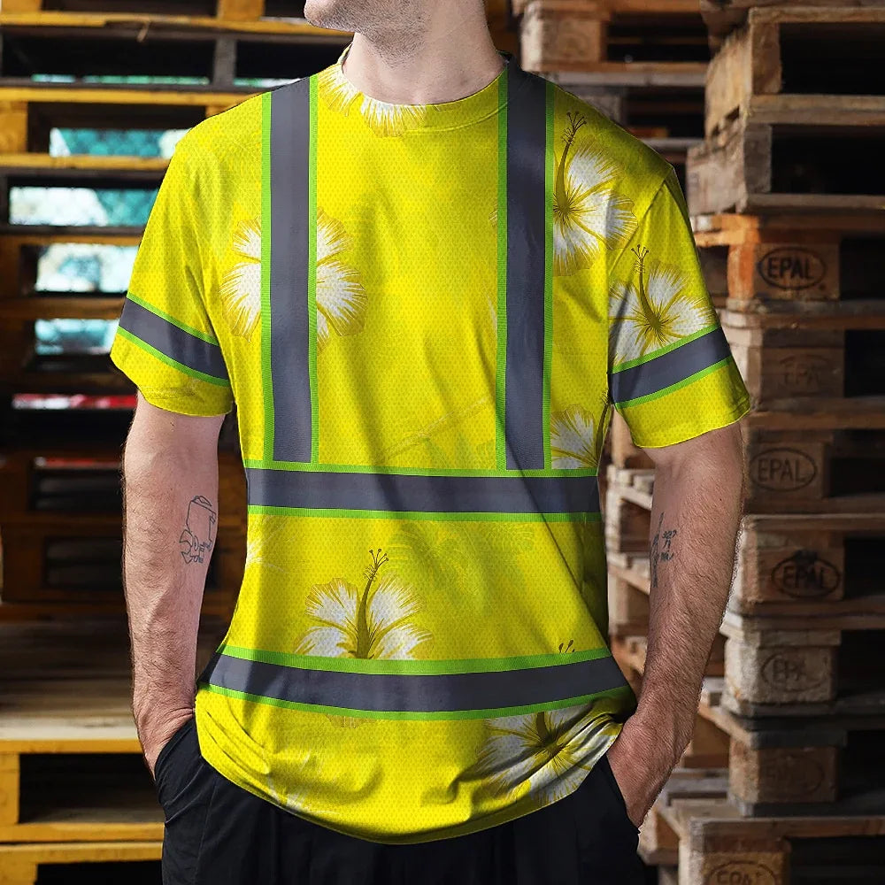 Hi Vis Shirt Reflective Tapes Yellow Neon Custom Name Safety Workwear For Workers, Truckers, Operators