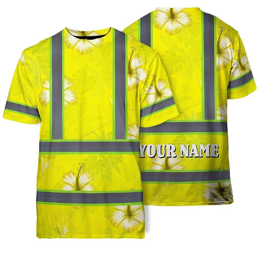 Hi Vis Shirt Reflective Tapes Yellow Neon Custom Name Safety Workwear For Workers, Truckers, Operators