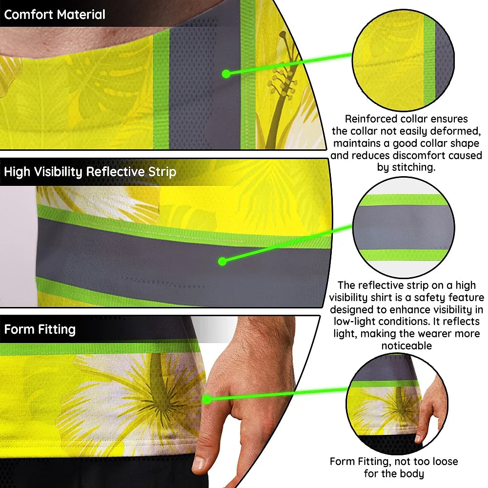 Hi Vis Shirt Reflective Tapes Yellow Neon Custom Name Safety Workwear For Workers, Truckers, Operators