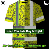 Hi Vis Shirt Reflective Tapes Yellow Neon Flowers Custom Name Safety Workwear For Workers, Truckers, Operators