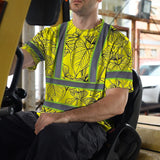 Hi Vis Shirt Reflective Tapes Yellow Neon Flowers Custom Name Safety Workwear For Workers, Truckers, Operators