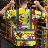 Hi Vis Shirt Reflective Tapes Yellow Neon Flowers Custom Name Safety Workwear For Workers, Truckers, Operators
