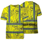 Hi Vis Shirt Reflective Tapes Yellow Neon Flowers Custom Name Safety Workwear For Workers, Truckers, Operators