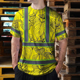 Hi Vis Shirt Reflective Tapes Yellow Neon Flowers Custom Name Safety Workwear For Workers, Truckers, Operators