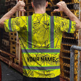 Hi Vis Shirt Reflective Tapes Yellow Neon Flowers Custom Name Safety Workwear For Workers, Truckers, Operators