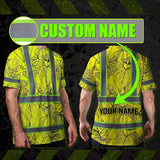 Hi Vis Shirt Reflective Tapes Yellow Neon Flowers Custom Name Safety Workwear For Workers, Truckers, Operators