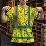 Hi Vis Shirt Reflective Tapes Yellow Neon Flowers Custom Name Safety Workwear For Workers, Truckers, Operators