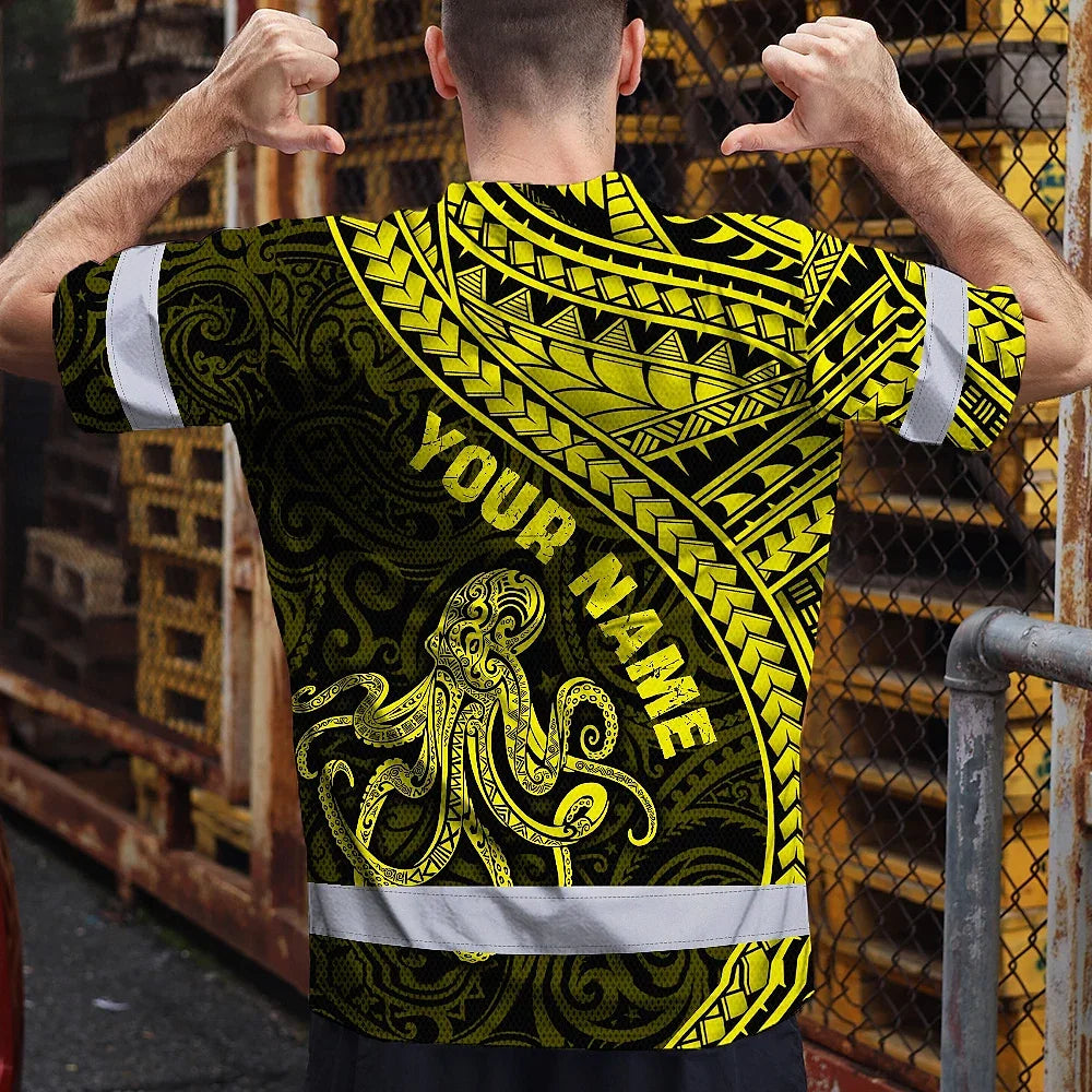 Hi Vis Shirt Reflective Tapes Yellow Neon Hawaii Octopus Custom
