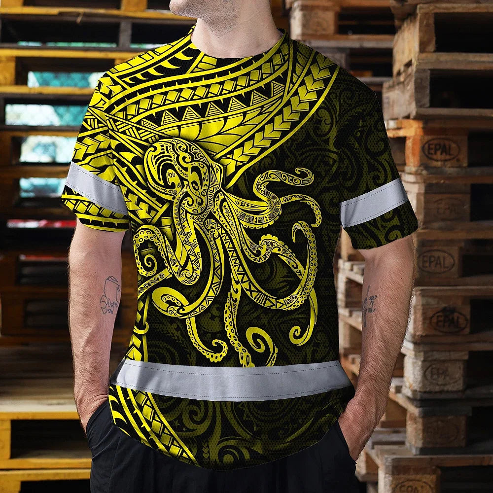 Hi Vis Shirt Reflective Tapes Yellow Neon Hawaii Octopus Custom