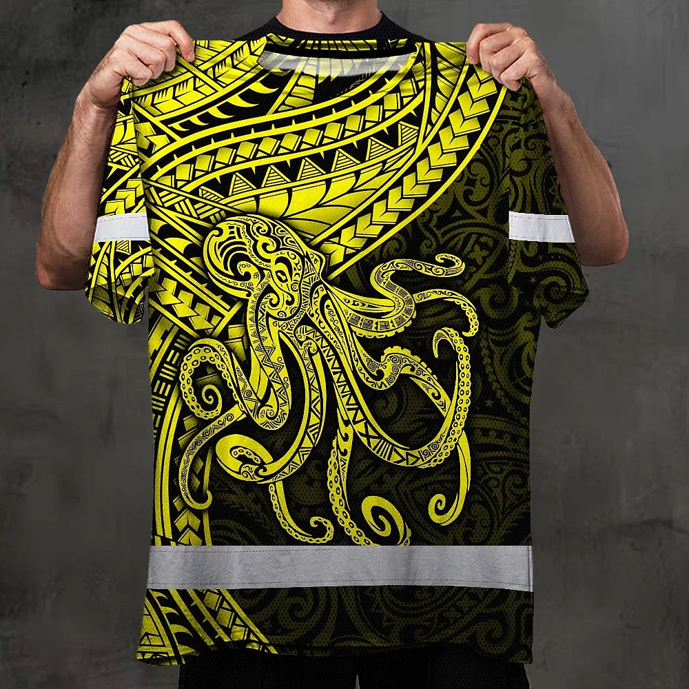 Hi Vis Shirt Reflective Tapes Yellow Neon Hawaii Octopus Custom
