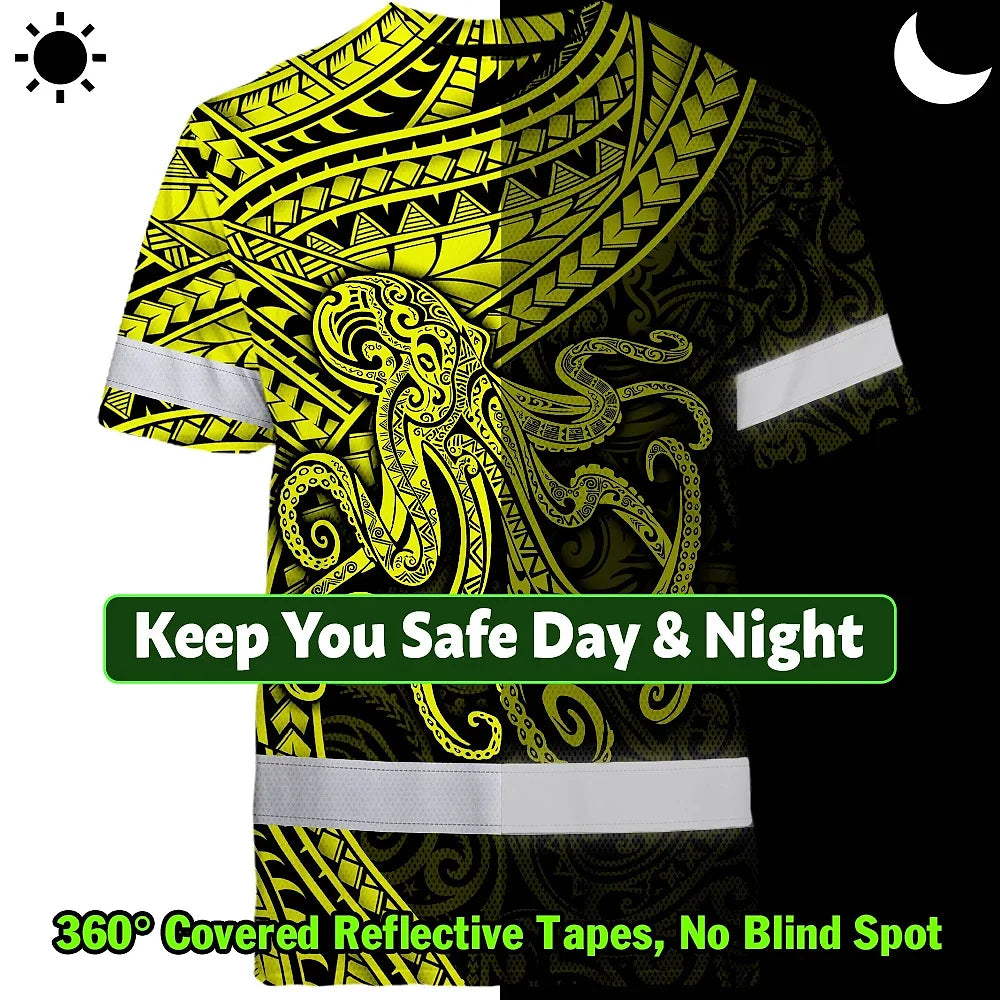 Hi Vis Shirt Reflective Tapes Yellow Neon Hawaii Octopus Custom
