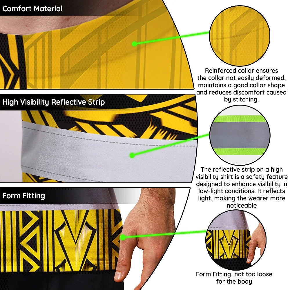 Hi Vis Shirt Reflective Tapes Yellow Polynesian Custom Name Safety Workwear For Workers, Truckers, Operators
