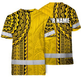 Hi Vis Shirt Reflective Tapes Yellow Polynesian Custom Name Safety Workwear For Workers, Truckers, Operators
