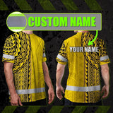 Hi Vis Shirt Reflective Tapes Yellow Polynesian Custom Name Safety Workwear For Workers, Truckers, Operators