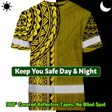 Hi Vis Shirt Reflective Tapes Yellow Polynesian Custom Name Safety Workwear For Workers, Truckers, Operators