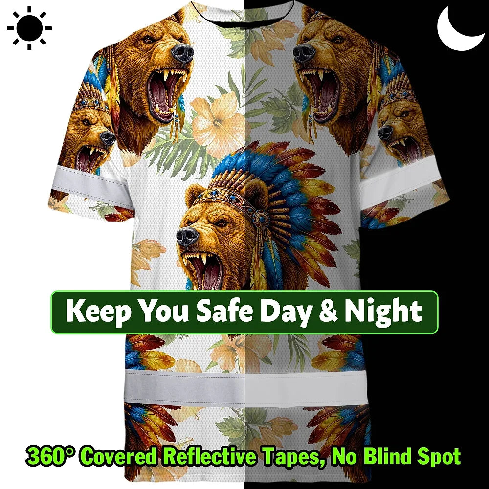 Hi Vis T Shirt Reflective Tapes Bear Native Custom Name Safety Workwear For Workers, Truckers, Operators