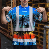 Hi Vis T Shirt Reflective Tapes Blue Coconut Tree Custom Name Safety Workwear For Workers, Truckers, Operators