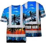 Hi Vis T Shirt Reflective Tapes Blue Coconut Tree Custom Name Safety Workwear For Workers, Truckers, Operators