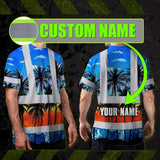 Hi Vis T Shirt Reflective Tapes Blue Coconut Tree Custom Name Safety Workwear For Workers, Truckers, Operators