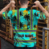 Hi Vis T Shirt Reflective Tapes Blue Neon Flowers Custom Name