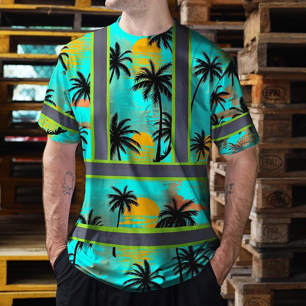Hi Vis T Shirt Reflective Tapes Blue Neon Flowers Custom Name