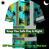 Hi Vis T Shirt Reflective Tapes Blue Neon Flowers Custom Name