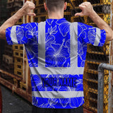Hi Vis T Shirt Reflective Tapes Blue Neon Flowers Hawaii Custom Name Safety Workwear For Workers, Truckers, Operators