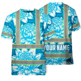 Hi Vis T Shirt Reflective Tapes Blue Neon White Protea Custom Name Safety Workwear For Workers, Truckers, Operators