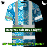 Hi Vis T Shirt Reflective Tapes Blue Neon White Protea Custom Name Safety Workwear For Workers, Truckers, Operators
