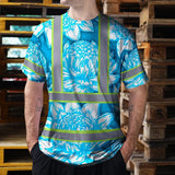 Hi Vis T Shirt Reflective Tapes Blue Neon White Protea Custom Name Safety Workwear For Workers, Truckers, Operators