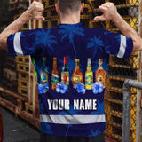 Hi Vis T Shirt Reflective Tapes Dark Blue Flower Drink Tropical Custom Name Safety Workwear For Workers, Truckers, Operators