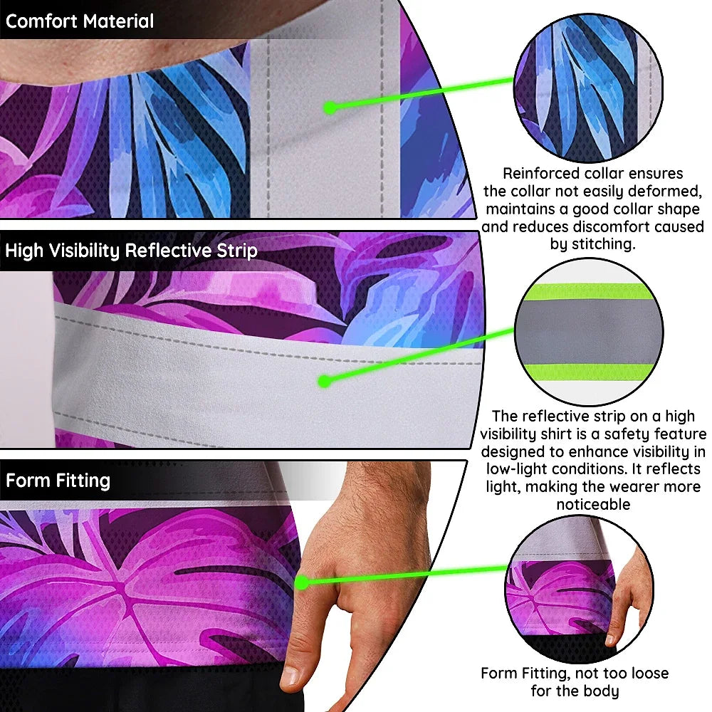 Hi Vis T Shirt Reflective Tapes Gradient Blue Violet Custom Name Safety Workwear For Workers, Truckers, Operators