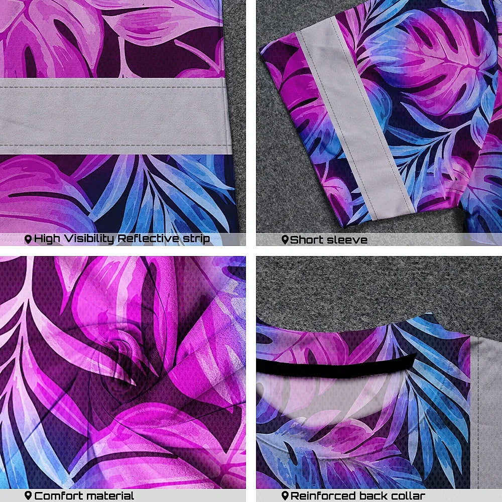 Hi Vis T Shirt Reflective Tapes Gradient Blue Violet Custom Name Safety Workwear For Workers, Truckers, Operators
