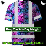Hi Vis T Shirt Reflective Tapes Gradient Blue Violet Custom Name Safety Workwear For Workers, Truckers, Operators