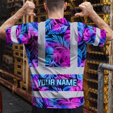 Hi Vis T Shirt Reflective Tapes Gradient Blue Violet Custom Name Safety Workwear For Workers, Truckers, Operators