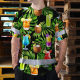 Hi Vis T Shirt Reflective Tapes Green Flower Drink Tropical Custom Name Safety Workwear For Workers, Truckers, Operators