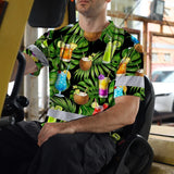Hi Vis T Shirt Reflective Tapes Green Flower Drink Tropical Custom Name Safety Workwear For Workers, Truckers, Operators