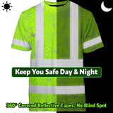Hi Vis T Shirt Reflective Tapes Green Grey Flowers Hawaii Custom Name Safety Workwear For Workers, Truckers, Operators