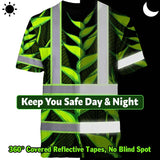 Hi Vis T Shirt Reflective Tapes Green Neon Black Heliconia Custom Name Safety Workwear For Workers, Truckers, Operators