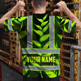 Hi Vis T Shirt Reflective Tapes Green Neon Black Heliconia Custom Name Safety Workwear For Workers, Truckers, Operators