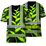Hi Vis T Shirt Reflective Tapes Green Neon Black Heliconia Custom Name Safety Workwear For Workers, Truckers, Operators