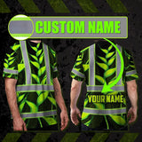 Hi Vis T Shirt Reflective Tapes Green Neon Black Heliconia Custom Name Safety Workwear For Workers, Truckers, Operators