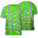 Hi Vis T Shirt Reflective Tapes Green Neon Blue Heliconia Custom Name Safety Workwear For Workers, Truckers, Operators