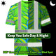 Green Neon Blue Heliconia Hi-Vis T-Shirt