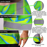 Hi Vis T Shirt Reflective Tapes Green Neon Blue Heliconia Custom Name Safety Workwear For Workers, Truckers, Operators