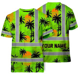 Hi Vis T Shirt Reflective Tapes Green Neon Flowers Custom Name