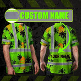 Hi Vis T Shirt Reflective Tapes Green Neon Flowers Custom Name