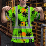 Hi Vis T Shirt Reflective Tapes Green Neon Flowers Custom Name