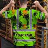 Hi Vis T Shirt Reflective Tapes Green Neon Flowers Custom Name
