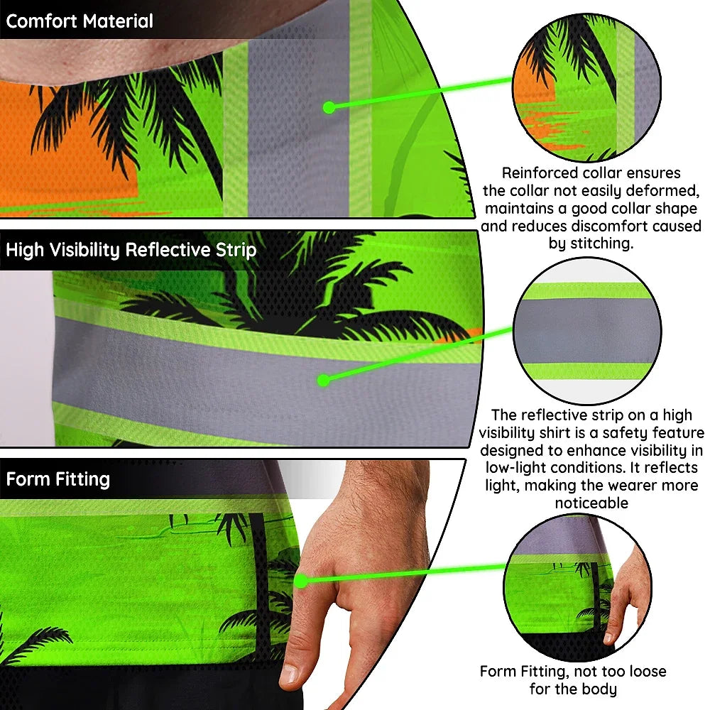 Hi Vis T Shirt Reflective Tapes Green Neon Flowers Custom Name